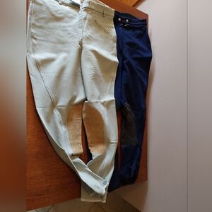 2 Pair Breeches Knee Patch Harry Hall Ladies XL Horse Made in England Gray/Navy